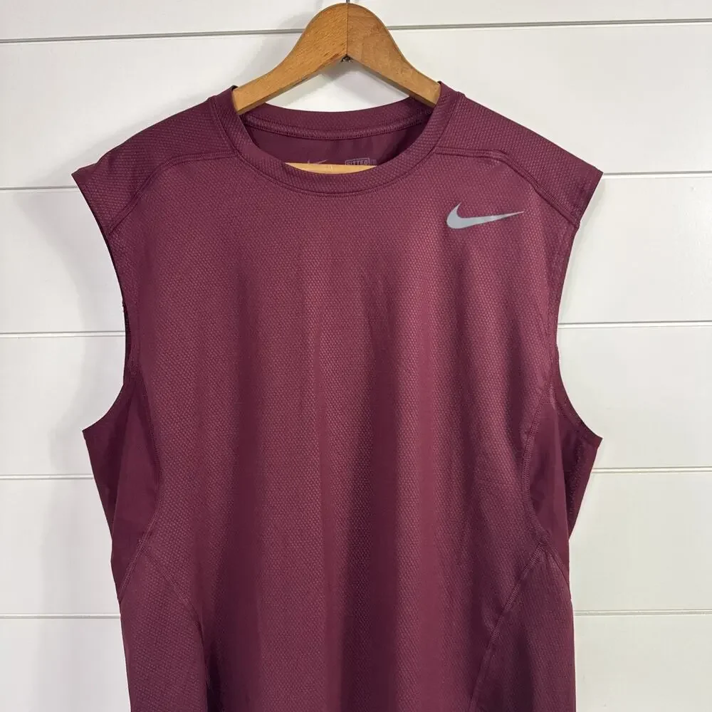 Nike Pro Dri-Fit Sleeveless Tank Top Fitted Athletic Maroon sz L